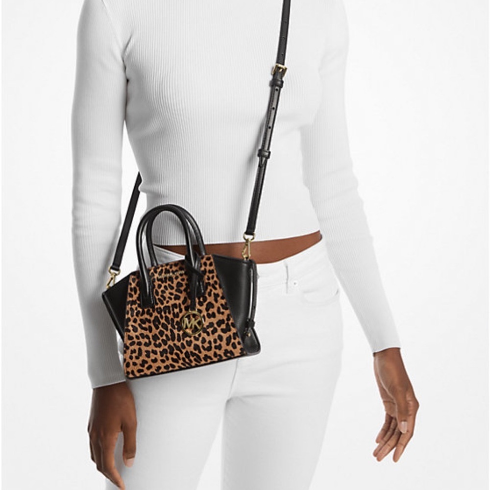 Avril Extra-Small Cheetah Print Calf Hair and Leather Satchel BLACK COMB… - Picture 2 of 16